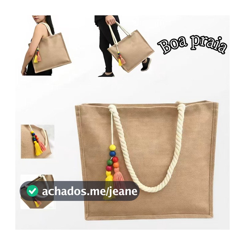 Bolsa Praia Com Grande Pallha Sintética Juta Sacola Moda Verão Feminina Ombro