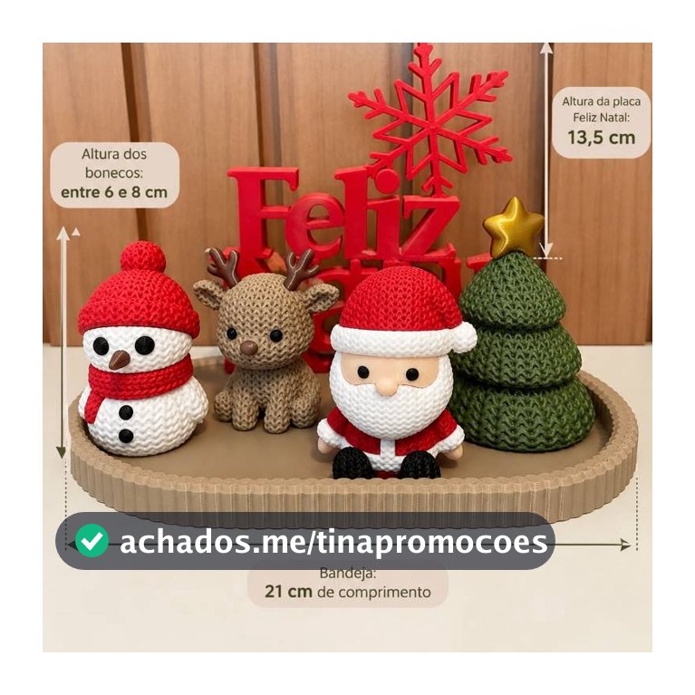Kit Decoração de Natal 3D Papai Noel Rena Boneco de Neve Placa Feliz Natal