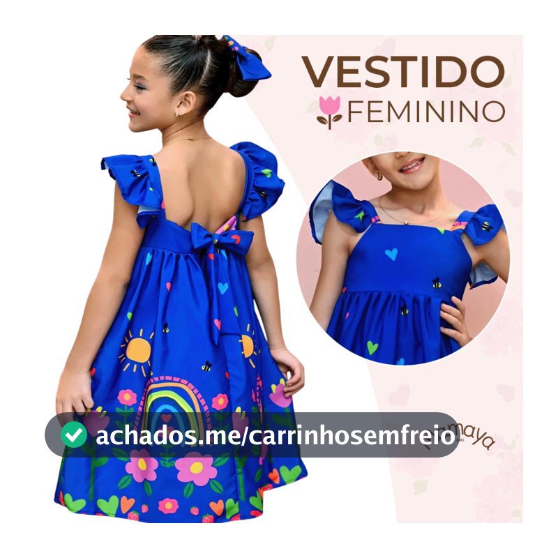 Vestido Barrado Manga Infantil Menina Estampado Casual Festa Luxo 4 a 12 Anos