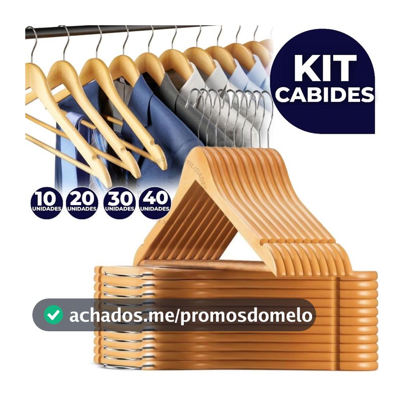 Kit Até 40 Cabides De Madeira Premium Marfim Para Roupas Calça Gancho Cromado