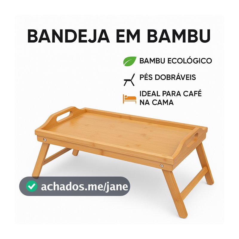 Bandeja Mesa De Cafe da Manhã Em Bambu Com Pezinho Para Cama e Sofa
