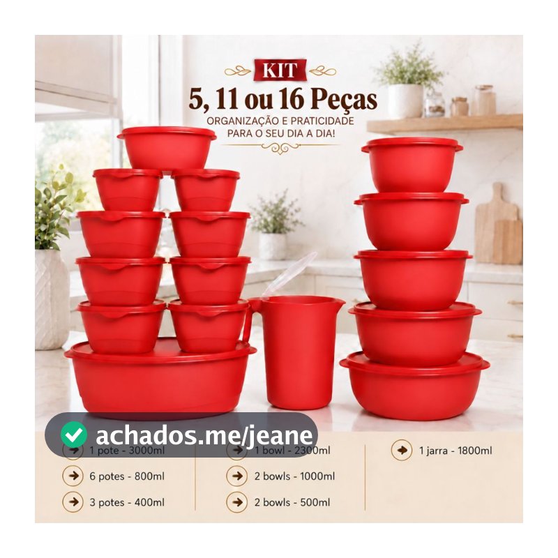Kit Jogo de Cozinha 5, 11 ou 16 Peças Potes Herméticos Com Jarra Plástico Resistente Livre BPA Organizador de Alimentos