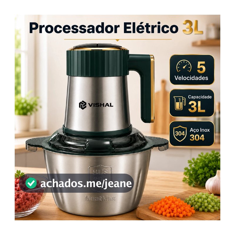 3 Litros Processador de Alimentos 5 Velocidades 110V/220V - Picador Triturador de Carne Mixer Elétrico Cozinha