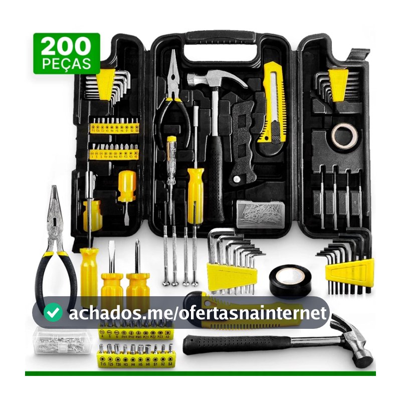 Kit Jogo De Ferramentas Completo 200 Pcs C/Soquetes Chaves Maleta