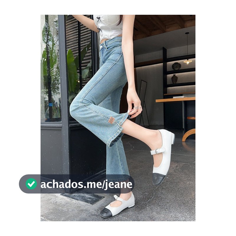 Calças jeans Micro-queimadas de cor clara femininas 2026 primavera Design sentido calças fenda pequena 150cm calças larg