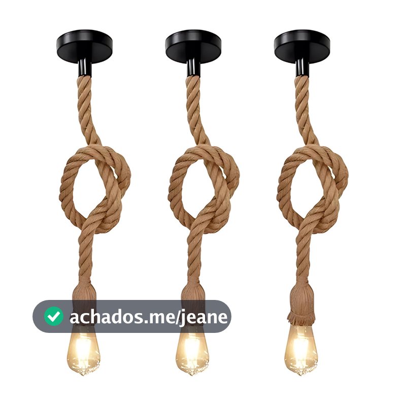 Kit 3 Pendente Corda 1M Retro Vintage Rústico Sisal E27 Para Decoração 1 Metro