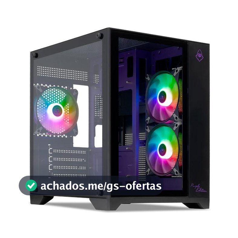 Gabinete Gamer Aquário Mancer CV100 Purple Edition,Mid-Tower,Lat/Vidro C/3 Fans,Preto,MCR-CV100-PEB