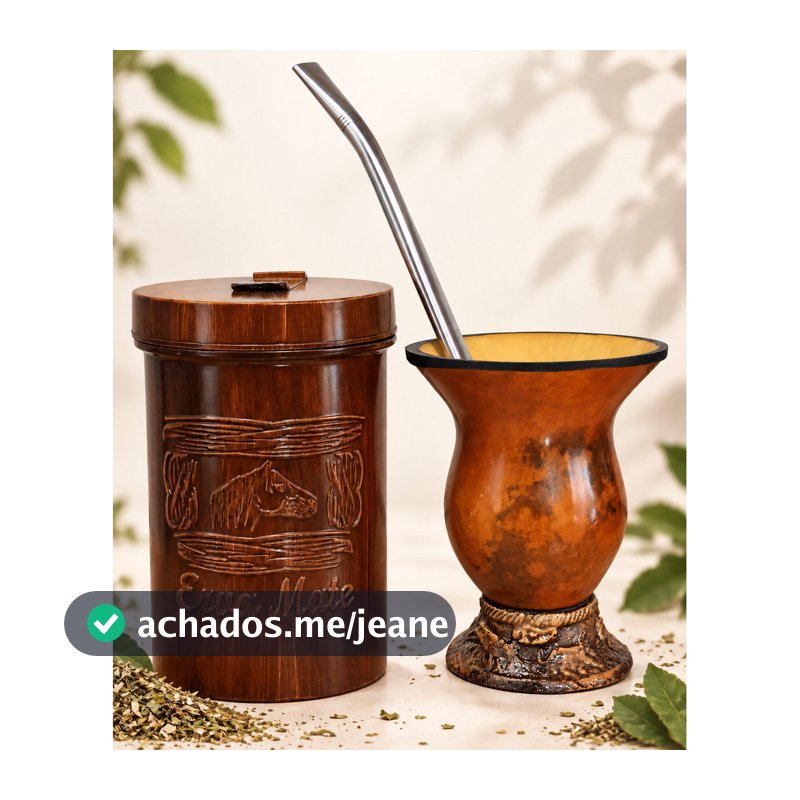 Kit Cuia De Chimarrão Porongo + Bomba Inox 23cm + Porta Erva Natural