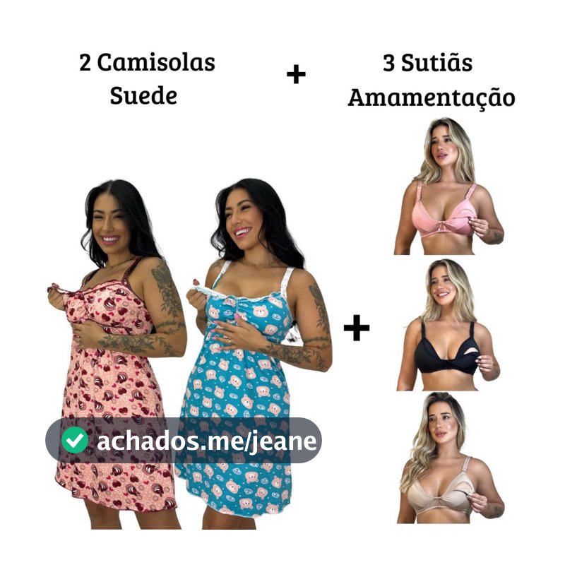 Kit 2 Camisolas em Suede + 3 Sutiãs Amamentação