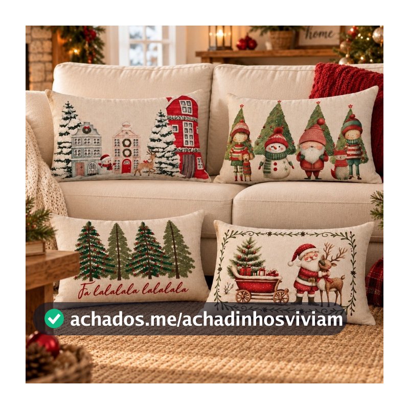 Capa de almofada De Natal 30x50cm Retangular Linho Estampada Decoração Natalina Papai Noel Boneco de Neve Festas