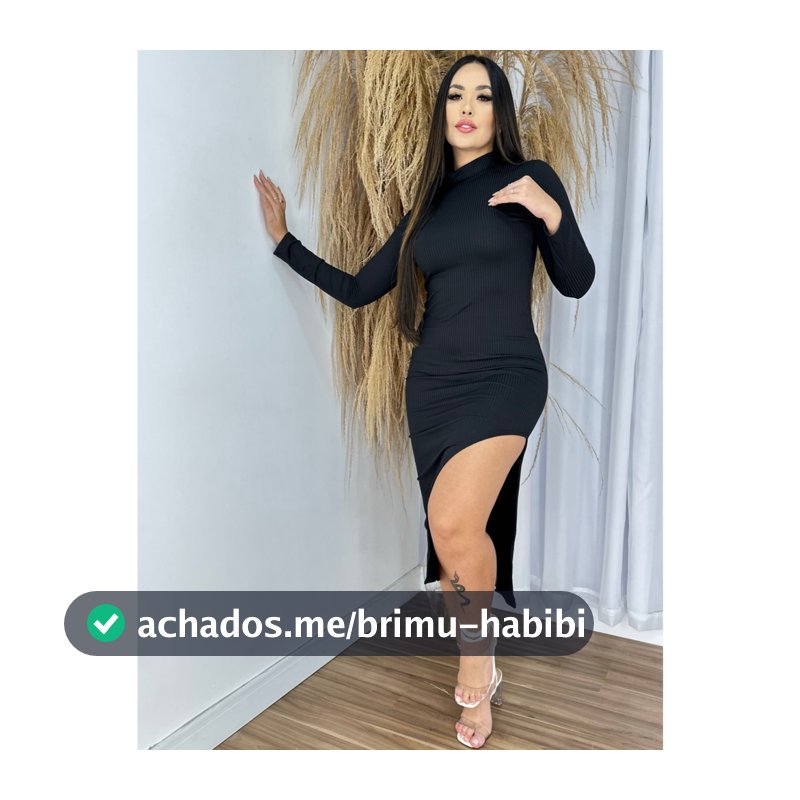 Vestido Longo Feminino Gola Alta Manga Longa Com Fenda Colado