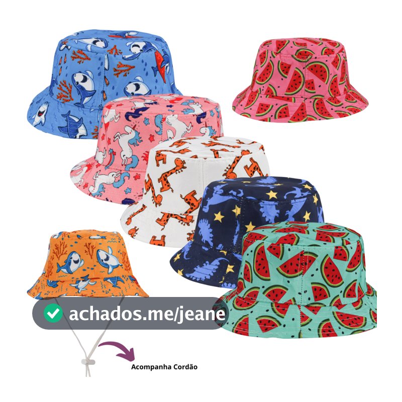 Chapéu Bucket Bebê Infantil Praia Proteção Solar Uv Estampa Girafa Unicornio Tubarão Dino