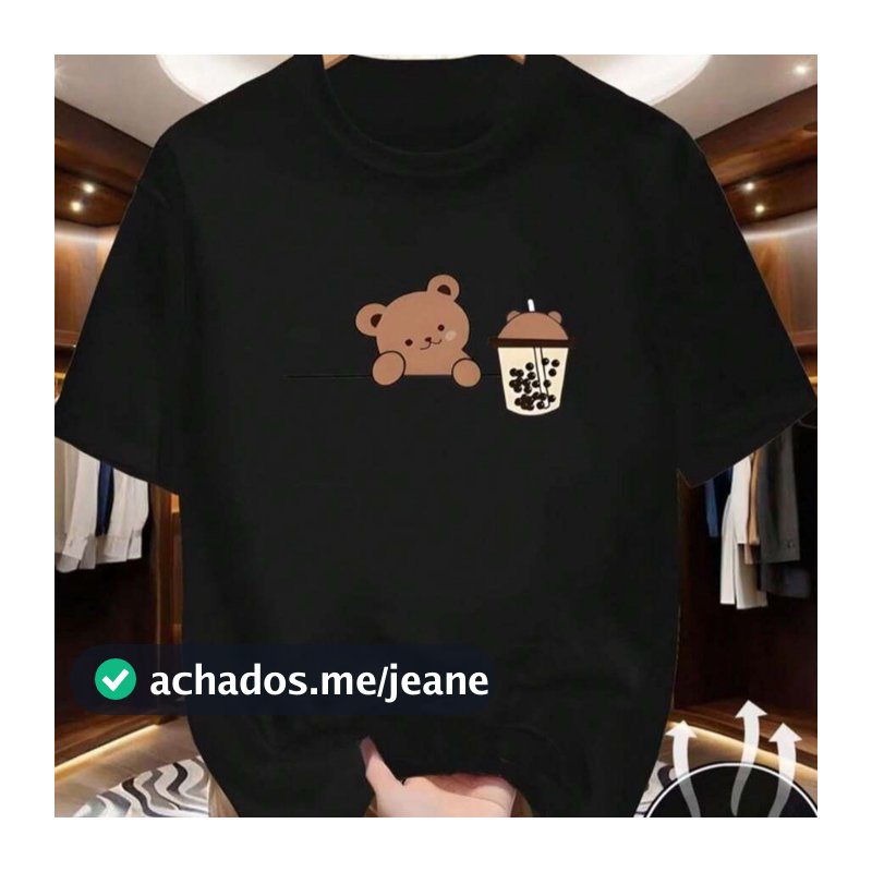 Camiseta feminina urso 100% algodão confortável