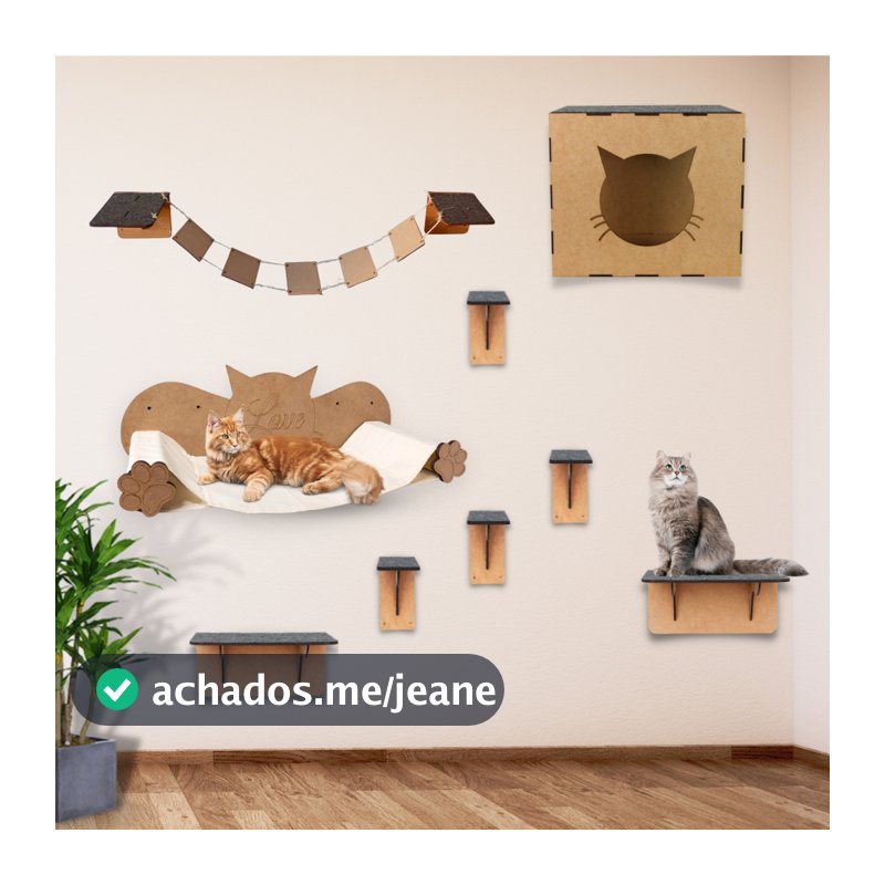 Playground Gatos 7 A 15 peças Prateleiras Circuito Escada Gatil Mdf Nicho Arranhador Cama Ponte Pet