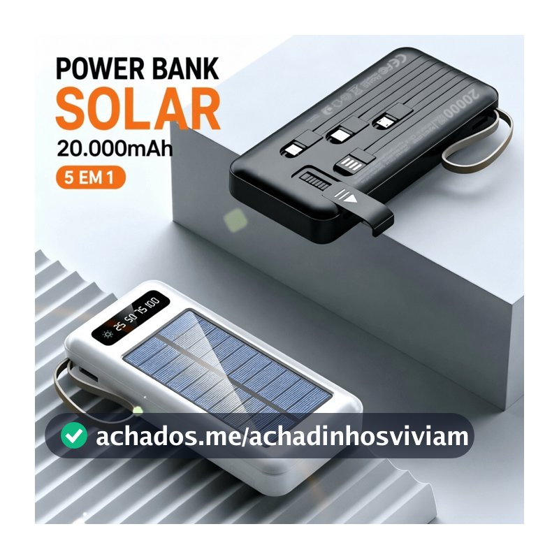 Carregador Portátil Power Bank Solar 20.000mah Com cabos 5 Em1 LED lanterna MILLION
