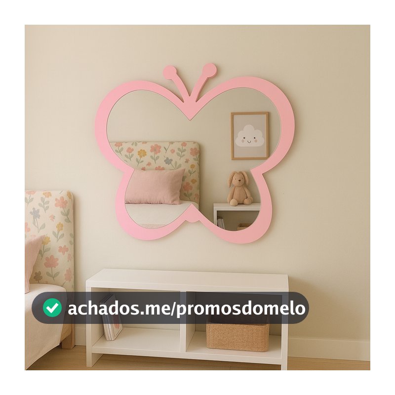 Espelho Borboleta Decorativo Quarto Menina Infantil Mini Camarim Penteadeira Parede Mdf e Acrílico