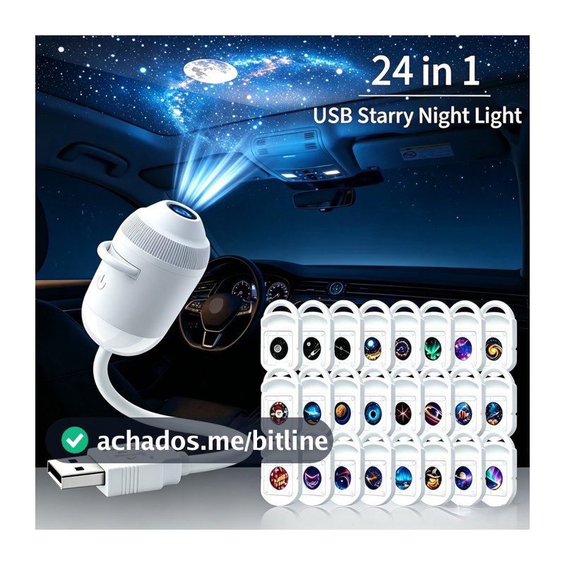 2 Em 1 Mini Starry Sky Galaxy Projetor Carro USB Luz Noturna Interior Decoração De Teto Iluminação Ambiente