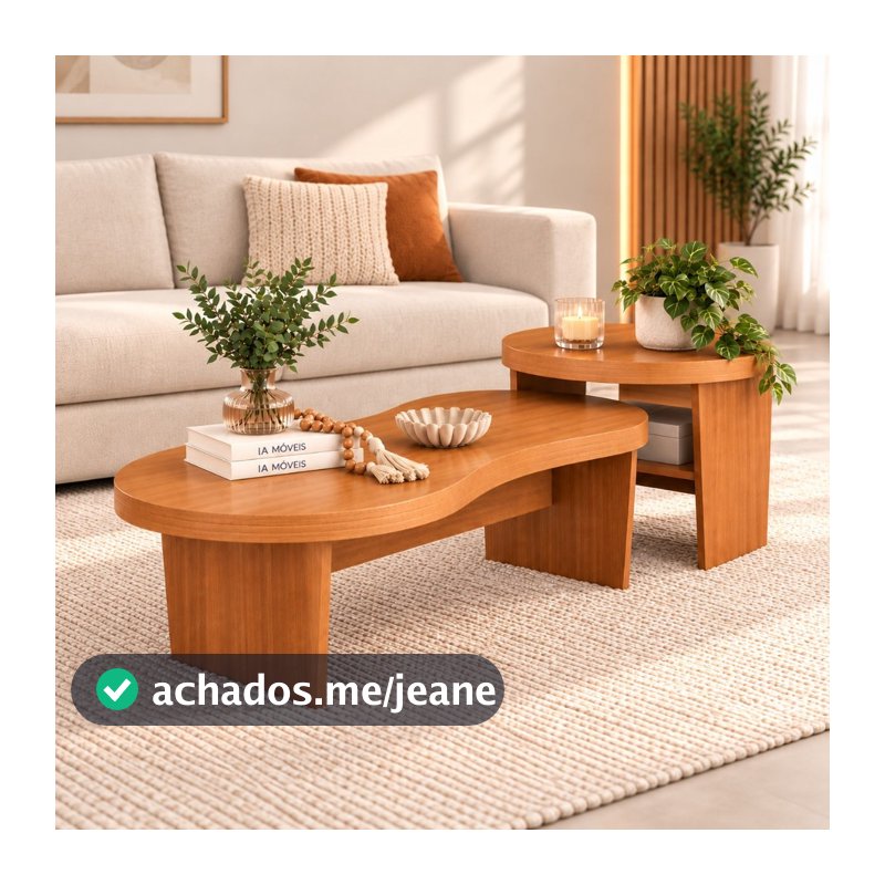 Mesa de Centro Magnum com Mesa de Apoio Design Orgânico
