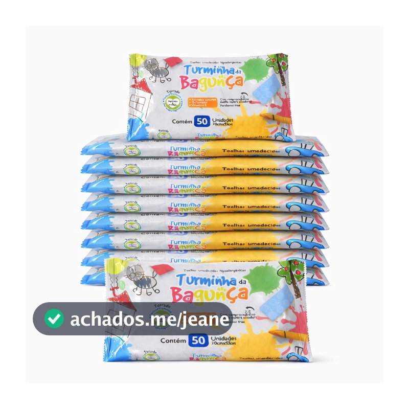 Kit 10 Toalhas Umedecidas Turminha da Bagunça 50 Folhas 98% Água Lenço Umedecido