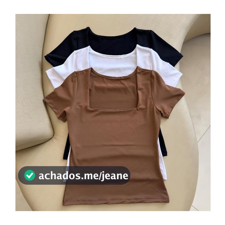 kit 3 Blusas Feminina Baby Look Manga Curta Gola Quadrada Decote Quadrado Moda Casual Versátil Blogueira 2025