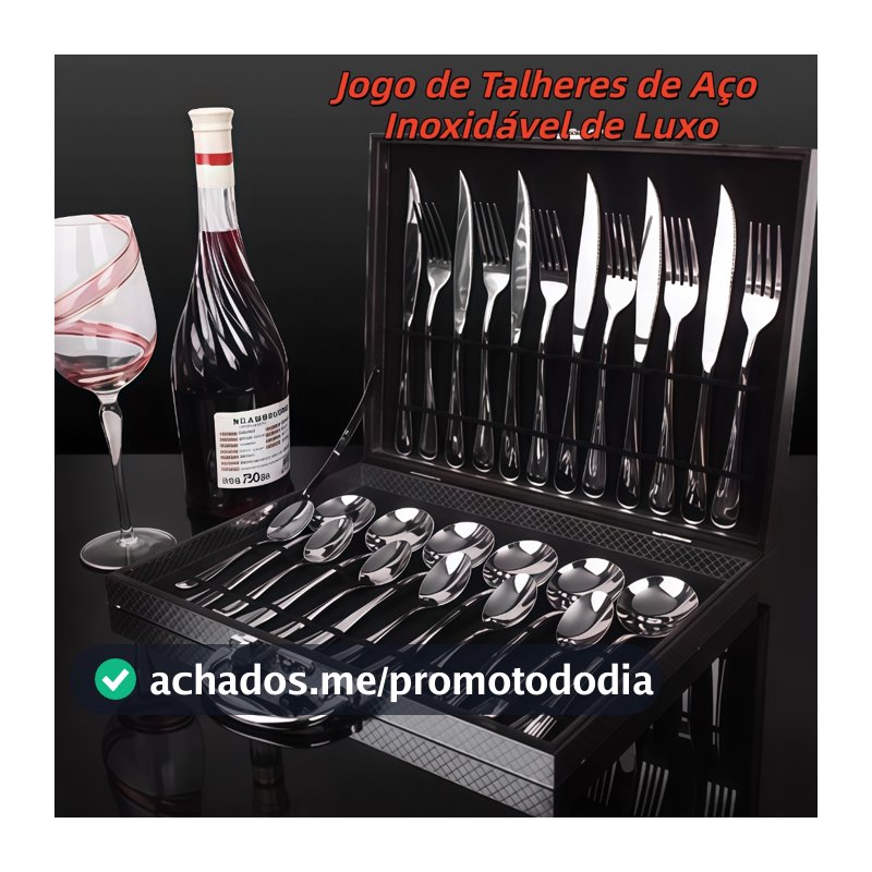 Jogo Talheres 24 Peças Faqueiro Inox Premium Luxo Com Maleta