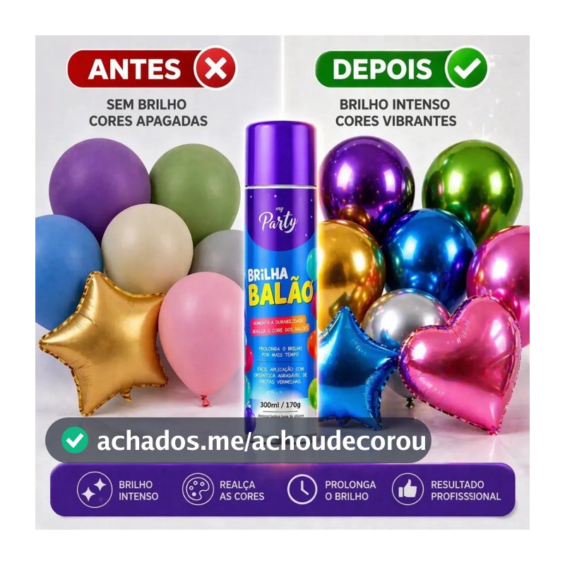 Brilha Balão Spray 300ml Prolonga o Brilho Aroma Frutas Vermelhas My Party