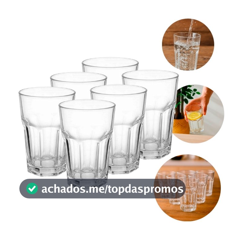 Jogo de Copos 6 Unidades 360ml Vidro Bristol Transparente - Bela Flor