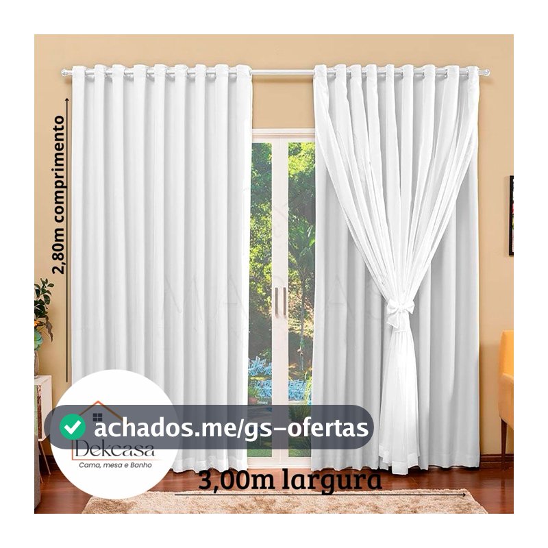 cortina Blackout PVC 3,00mx2,80m com tecido voil liso