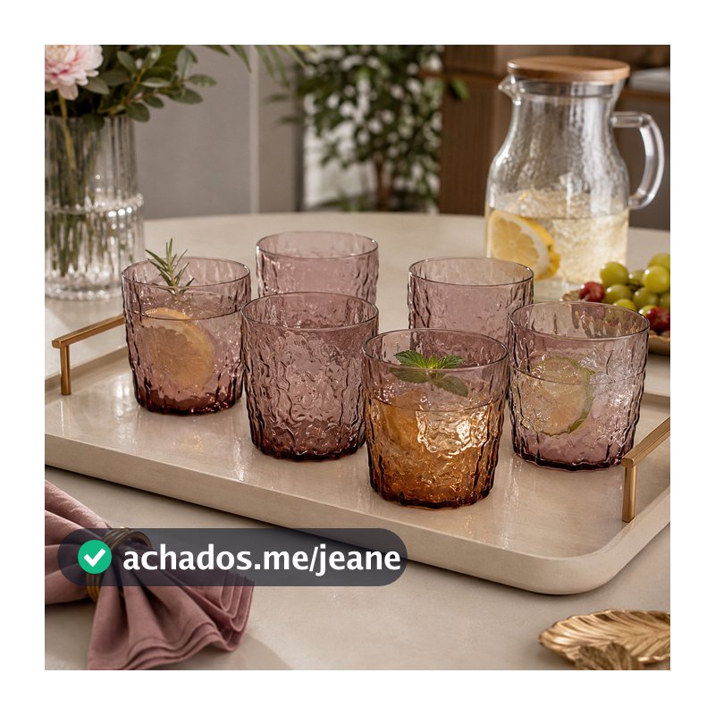 06 Copos Marsala 350ml Vidro Martelado Recepção Mesa Posta