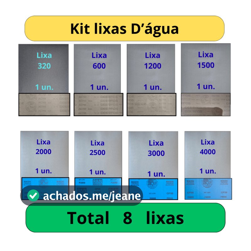 Lixa 320 600 1200 1500 2000 2500 3000 4000 Kit 1 Folha de Cada Grão Funilaria Pintura Plásticos Gr