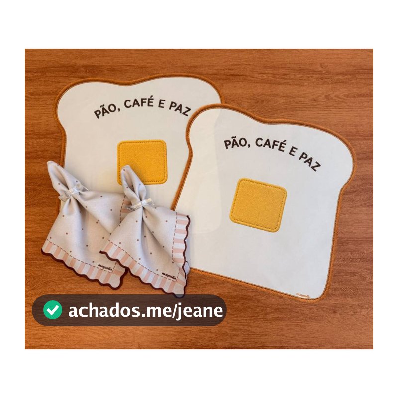 Kit Mesa Posta Café da Manhã Bonjour 2 Jogos Americanos Impermeáveis + 2 Guardanapos Pão, Café e Paz