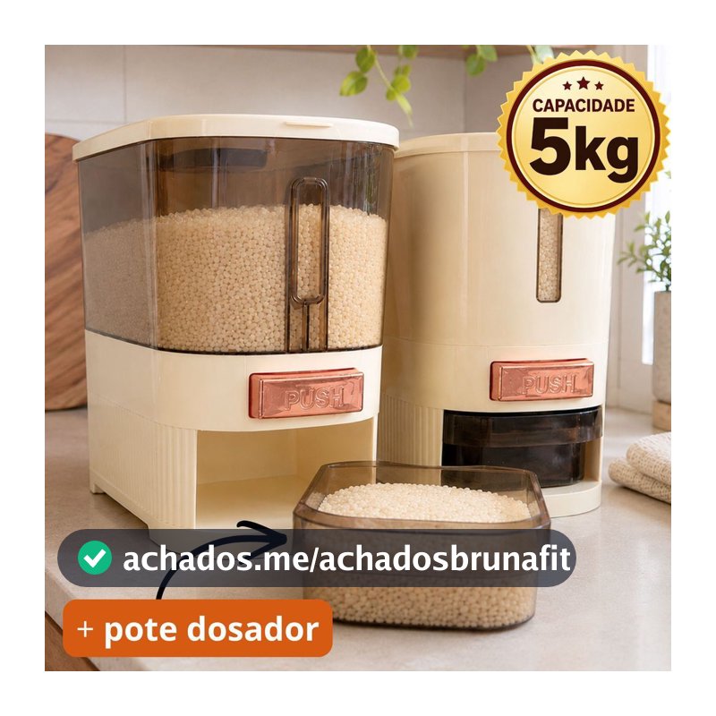 Kit Dispenser Arroz Grãos Cereais Organizador Alimentos 5kg Armazenamento Pote para Cozinha + Copo