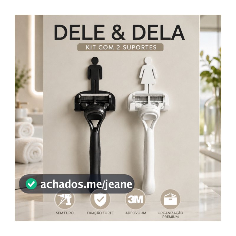 Kit 2 Suporte Gillette Parede Fita 3M Porta Barbeador Sem Furo Kit Organizador Banheiro Dele e Dela
