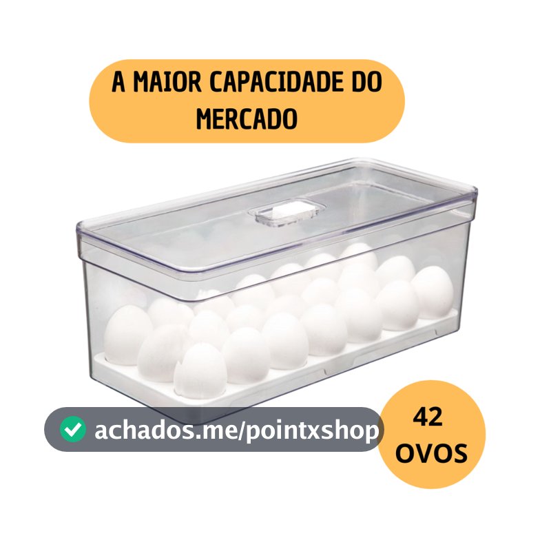 Porta Ovos 42un e 21un Grande Organizador de Geladeira Acrílico Tampa com Respiro Acrílico