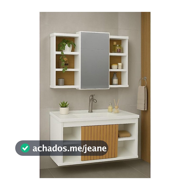 Conjunto Para Banheiro Gabinete Completo com Cuba Espelheira e Nichos Pek Móveis KIT ESPANHA