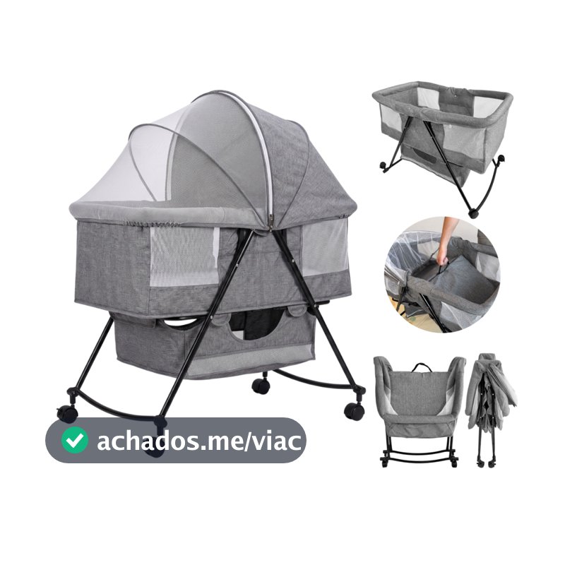 Berço Portátil de Bebê Dobrável Balanço Moisés com Colchão Mosquiteiro Pipdip