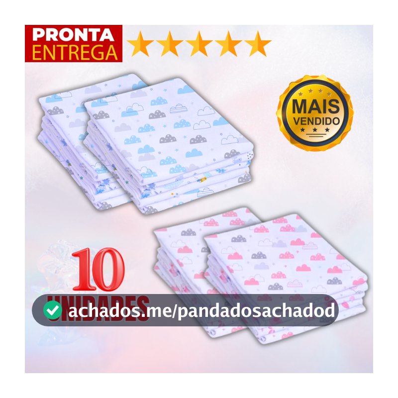 Kit 10 Unidades Fralda De Pano Estampada 60 x 60 Enxoval Infantil Bebê Menino Menina