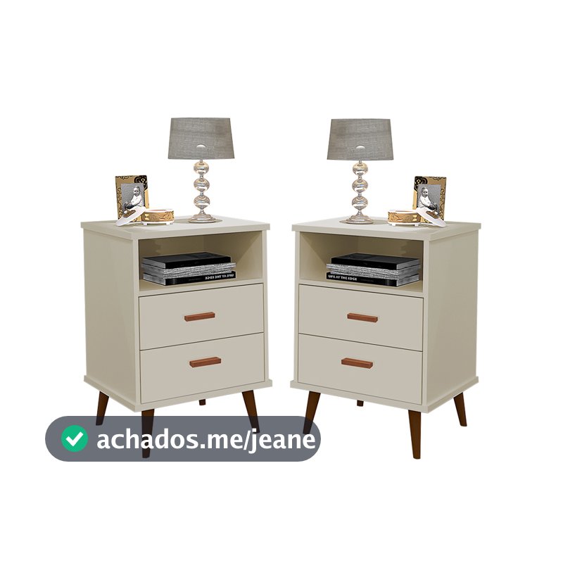 Conjunto 2 mesas de cabeceira retro pés em PVC e puxador de madeira  - Itália Cores