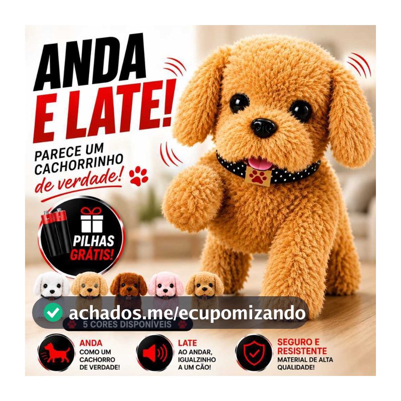 Brinquedo Cachorrinho Late e Anda Com Som Divertido Pelucia Infantil Toda Criança Vai Amar Com Pilhas Inclusas