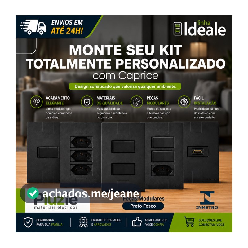 Tomada Interruptor Preto Fosco Linha Caprice Pluzie Monte Seu Kit