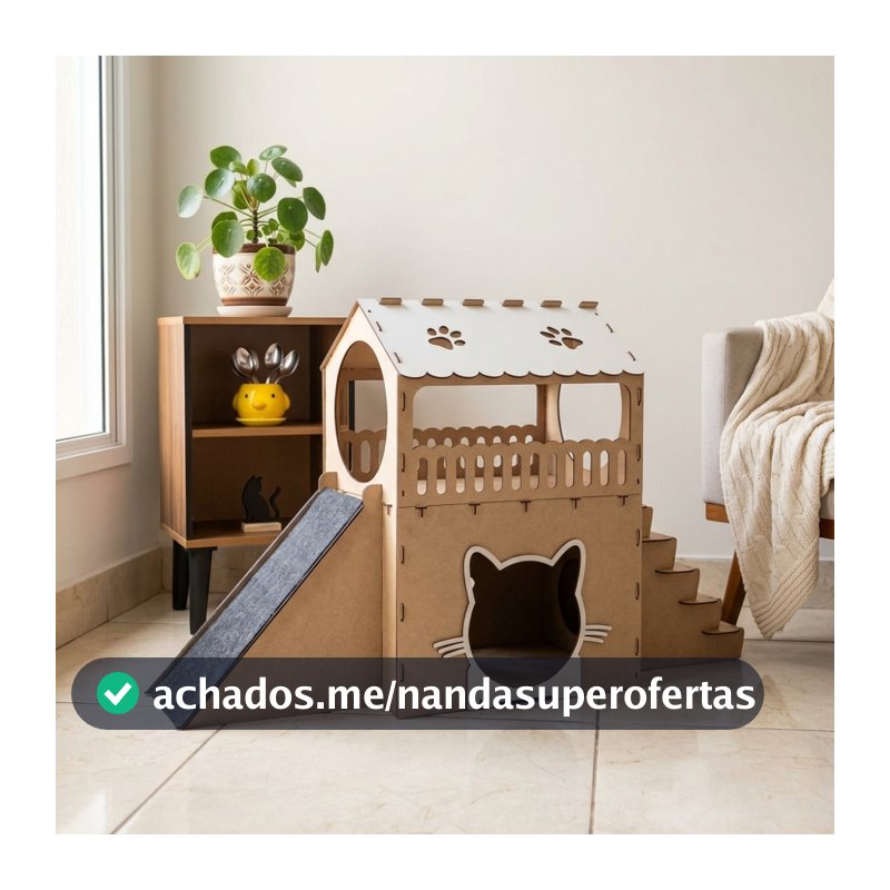 Casinha de Gato 2 Andares Playground Rampa Arranhador Toca Felino Brinquedo Degrau Casa