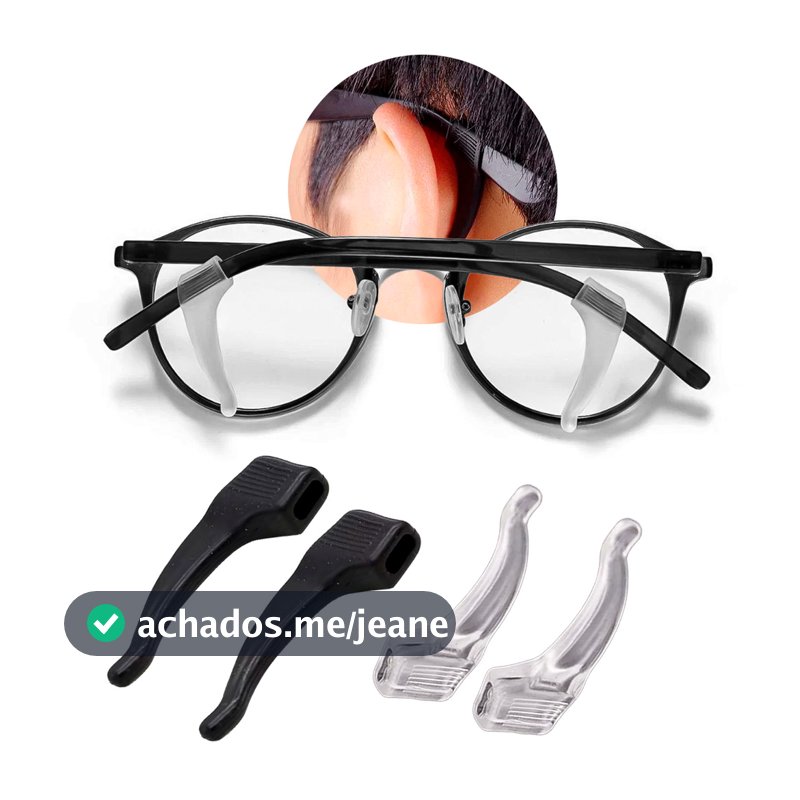 Trava Óculos Antiderrapante Silicone Kit Não Cai Do Rosto Gancho Orelha Haste Conforto