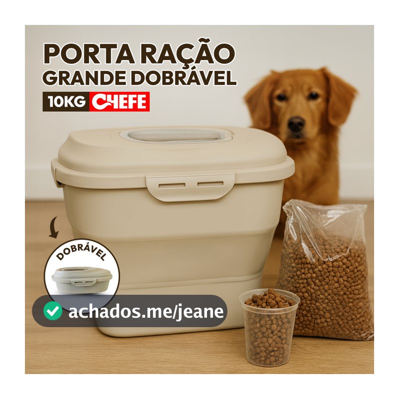 Porta Ração 10kg Para Cachorro E Gato Pet Evolution Chefe Retrátil Vedação Completa + Copo Dosador