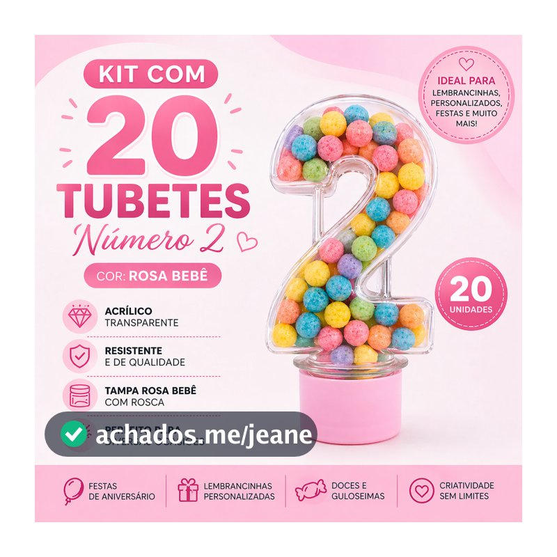 20 Tubete Número 2 Lembrancinha Festa Infantil 2 Anos Aniversário Personalizável Decoração
