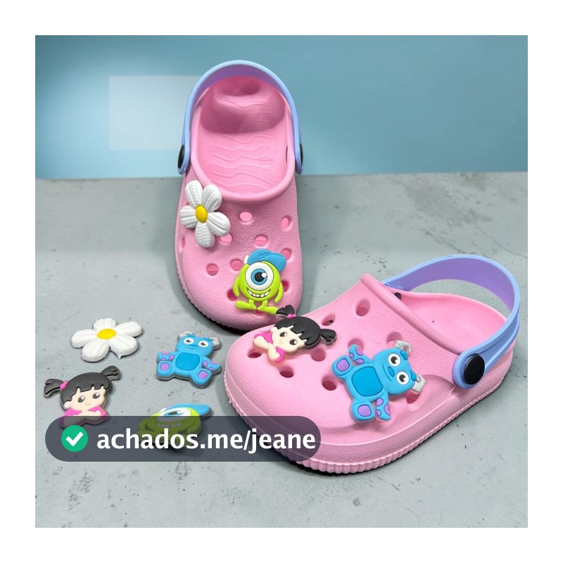 Sandalia Babuche femenino Infantil +4 Pins Monstrinhos S.A Leve Confortavel
