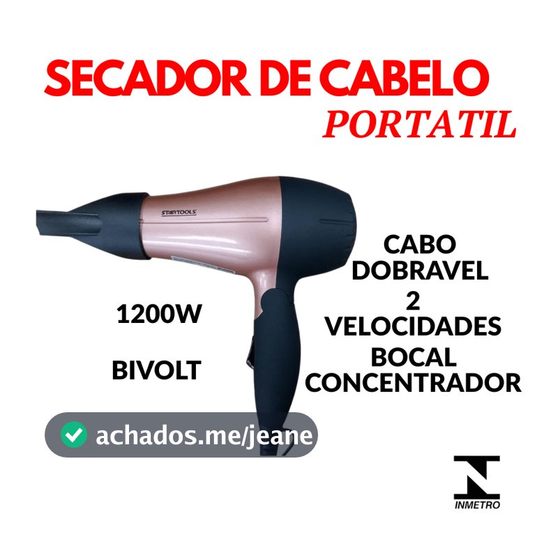 Secador De Cabelo Dobrável 1200W Bivolt Alça Bocal Dois Níveis de Temperatura