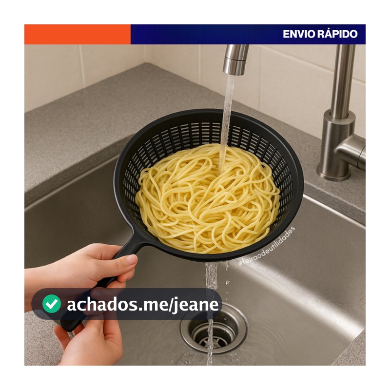 Escorredor com Alça para Massa Macarrão, Frutas, Legumes e Salada Preto Escorredor Preto