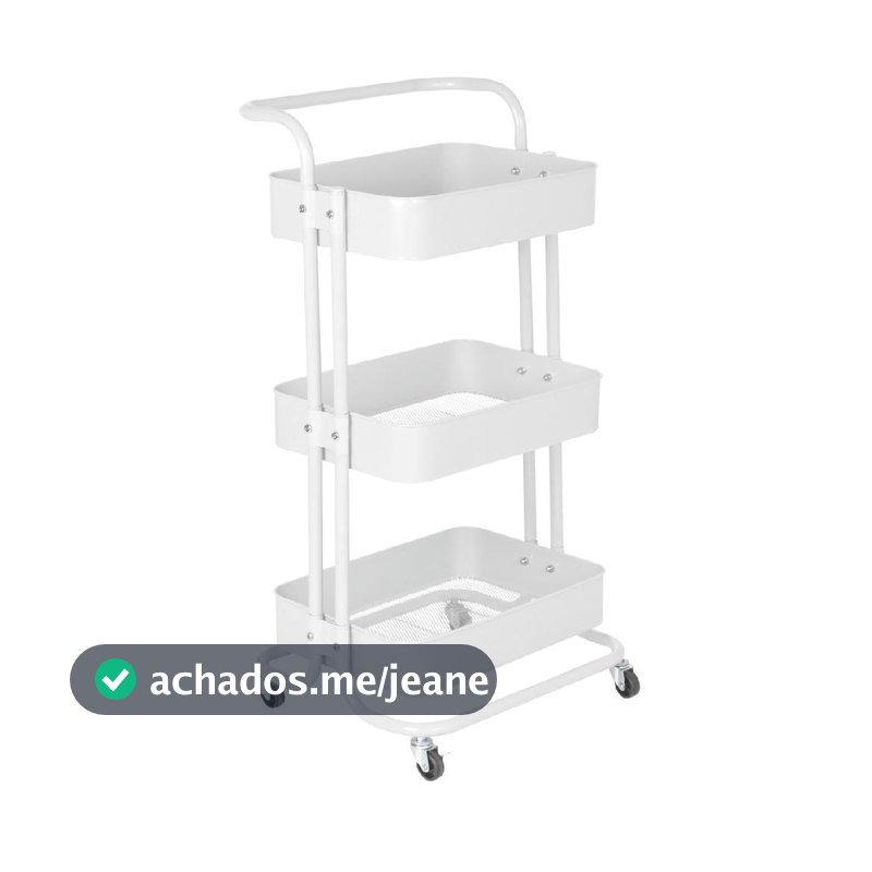 Carrinho organizador Berlim de 3 prateleiras para cozinha com rodízios - Branco