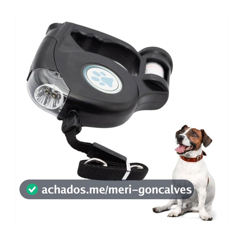 Guia Passeio Retrátil 5m Cachorro Com Lanterna Porta Saquinho