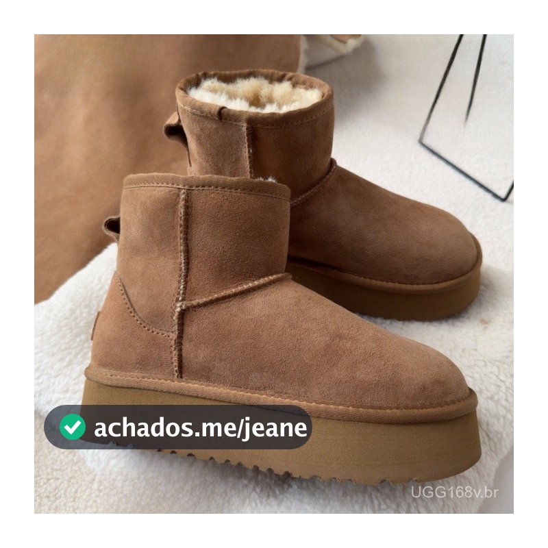 UG-G Botas de Neve Femininas de Inverno em Pele de Carneiro com Sola Grossa, Cano Curto, Forradas com Fleece, Botas de N